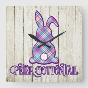 Peter Cottontail Lila Karierter Osterhase Quadratische Wanduhr