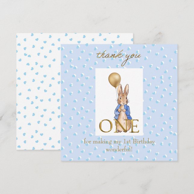 Peter das Kaninchen Erster Geburtstag Dankeskarte (Vorne/Hinten)