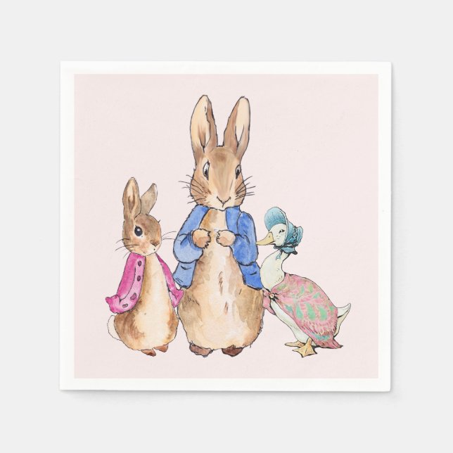 Peter das Kaninchen Flopsy und Jemima Puddle Ente Serviette (Vorderseite)