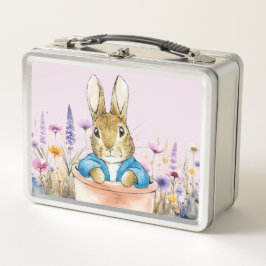 Peter das Kaninchen in Blumentopf Wildblumen Metall Brotdose