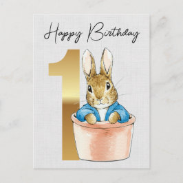 Peter das Kaninchen in einem Topf 1. Geburtstag Postkarte