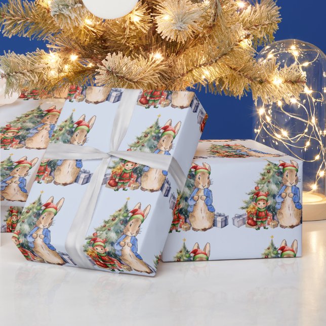 Peter das Kaninchen mit Elf und Weihnachtsbaum Geschenkpapier (Feiertage)