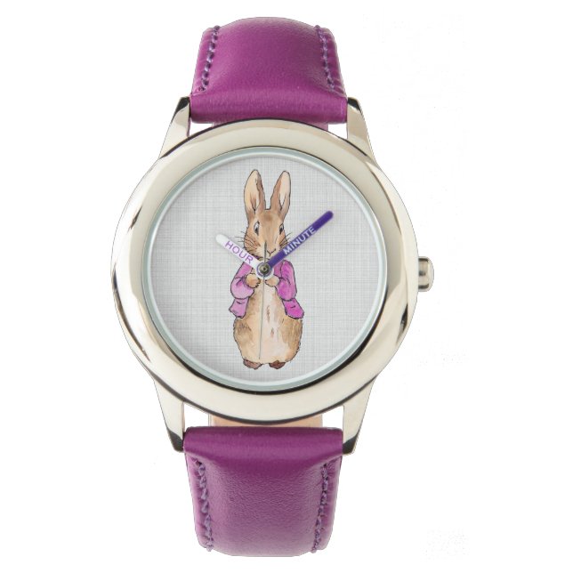 Peter das Kaninchen mit grauer Leinenstruktur Armbanduhr (Vorderseite)