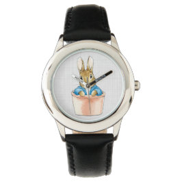 Peter das Kaninchen mit grauer Leinenstruktur Armbanduhr