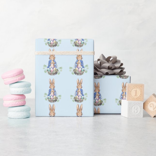 Peter das Kaninchen mit Ostereig-Korb Geschenkpapier (Babyparty)