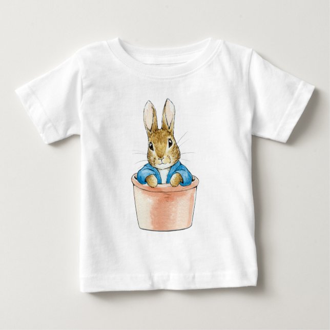 Peter das Kaninchen sitzt in Pflanze Pot Baby T-shirt (Vorderseite)