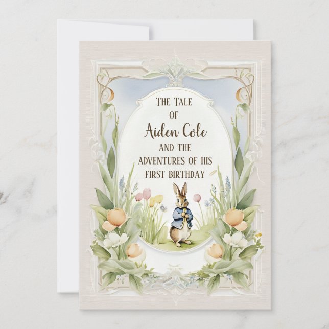 Peter das sonnige Kaninchen im Garten Einladung (Vorderseite)