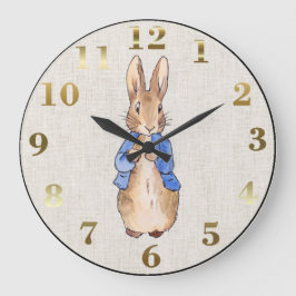 Peter der Kaninchen Beige Linen Hintergrund Große Wanduhr