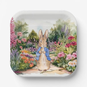 Peter der Kaninchen in seinem Garten Pappteller