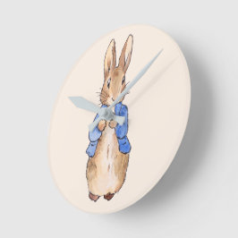 Peter der Kaninchen mit Beige Hintergrund Runde Wanduhr