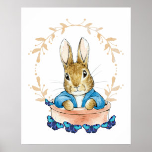 Peter der Kaninchen mit blauen Schmetterlingen Poster