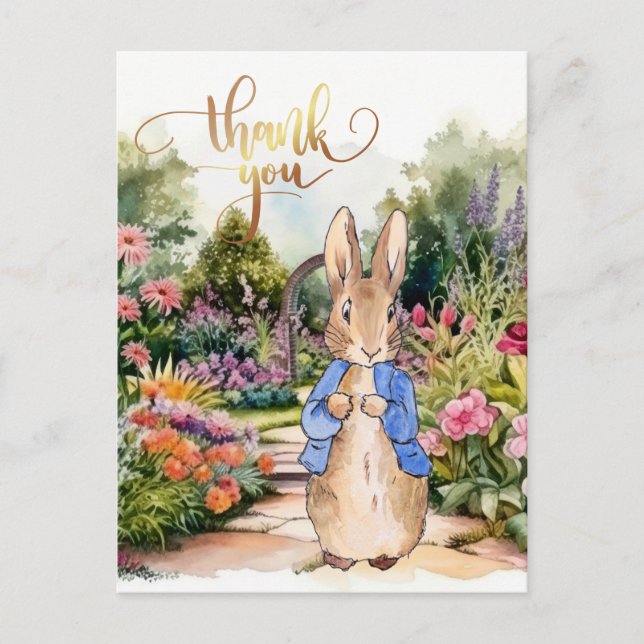 Peter der Rabbit in seinem Garten Danke Postkarte (Vorderseite)