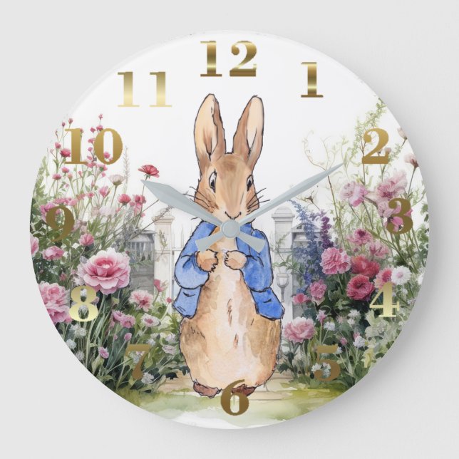 Peter der Rabbit in seinem Garten Nr. 2 Große Wanduhr (Vorderseite)