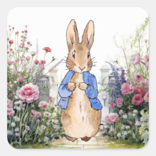 Peter der Rabbit in seinem Garten Nr. 2 Quadratischer Aufkleber