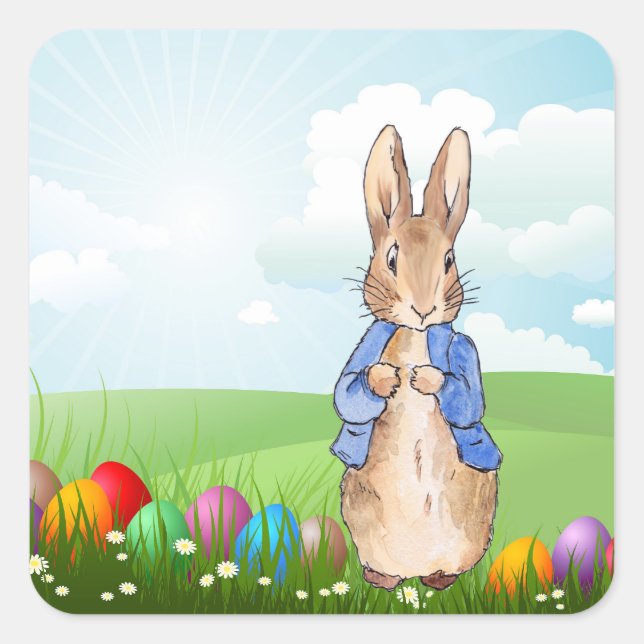 Peter der Rabbit Ostersonnengasen Quadratischer Aufkleber (Vorderseite)