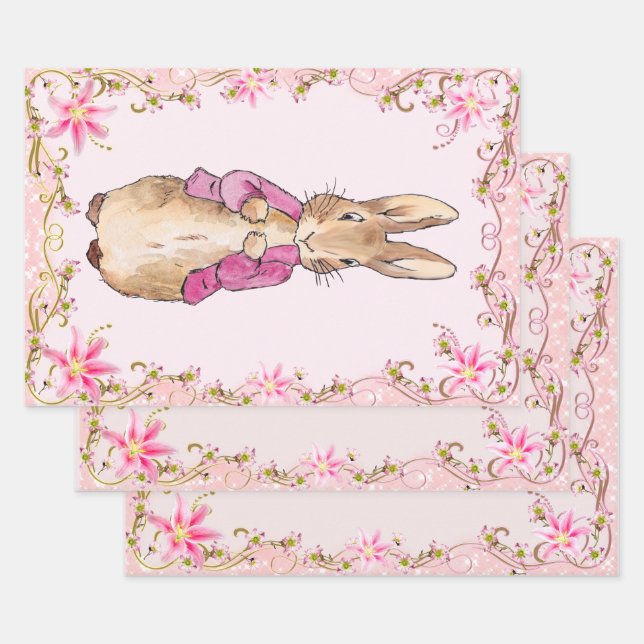 Peter der Rabbit Pink Jacke Blumenrahmen Geschenkpapier Set (Set)
