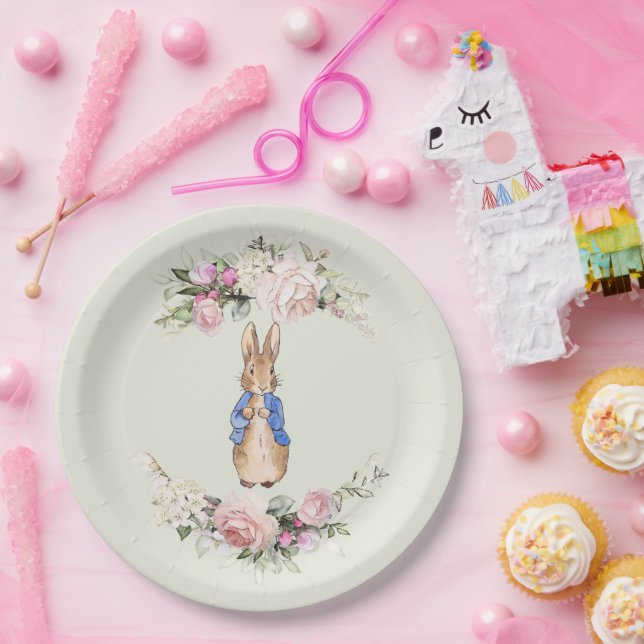 Peter der Rabbit rosa Blumenkranz Pappteller (Party)