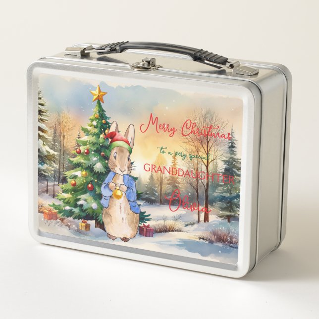 Peter der Rabbit Weihnachtsbaum Metall Brotdose (Vorderseite)