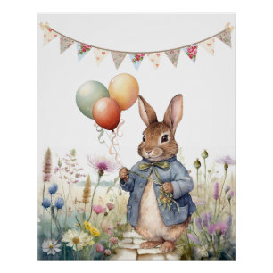 Peter die kaninchenblaue Jacke mit Ballons Poster