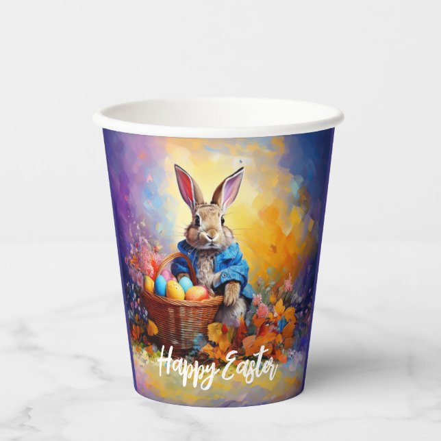 Peter Easter Bunny mit Ostereier Happy Osterfeier Pappbecher (Vorderseite)