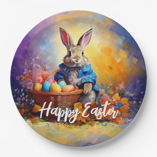 Peter Easter Bunny mit Ostereier Happy Osterfeier Pappteller (Vorderseite)
