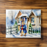 Peter Kaninchen Winter Weihnachtsgeschenke individ<br><div class="desc">Peter Kaninchen Winterweihnachtsgeschenk für Kinder personalisiertes Namenspuzzle,  ein niedlicher Hase in einer blauen Jacke vor der schneebedeckten Winter-Hütte schöne Weihnachtsgeschenke für Kinder</div>