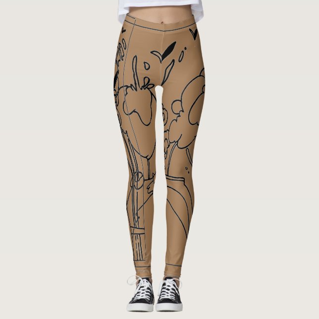 Peter Max 60er Schwarz & Braun Kunstwerk Legierung Leggings (Vorderseite)