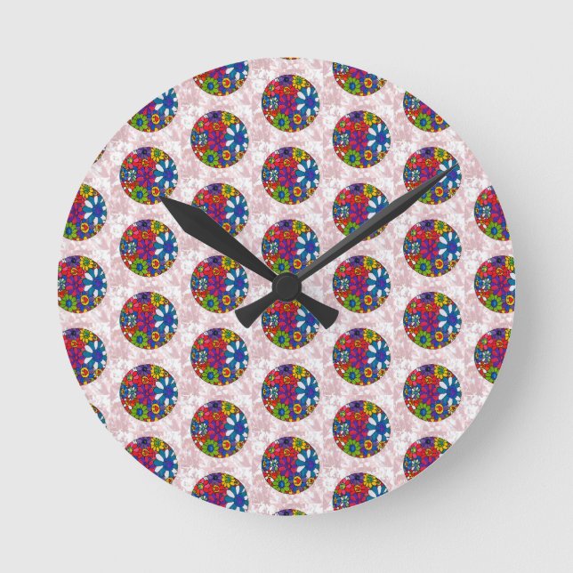Peter Max bunte Aquarellfarbe Daisy Blumenkugel Runde Wanduhr (Vorderseite)
