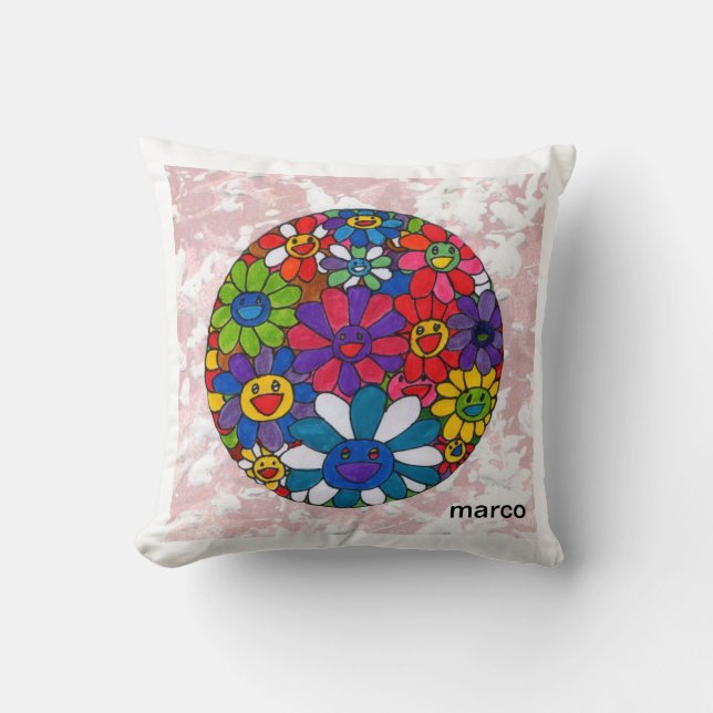 Peter Max farbenfrohe Aquarell Daisies Blumenkugel Kissen (Vorderseite)
