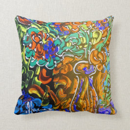 Peter Max farbenfrohe Aquarellvase und Blume Kissen