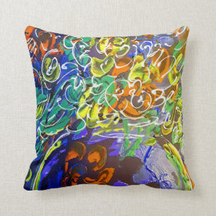 Peter Max farbenfrohe Aquarellvase und Blume Kissen