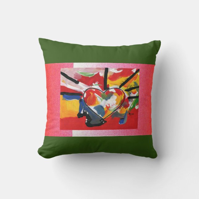 Peter Max farbenfrohe Wasserfarbe Herzmuster Kissen (Vorderseite)