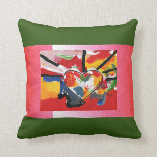 Peter Max farbenfrohe Wasserfarbe Herzmuster Kissen