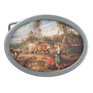 Peter Paul Rubens Milkmaids mit Rindern in einem L Ovale Gürtelschnalle