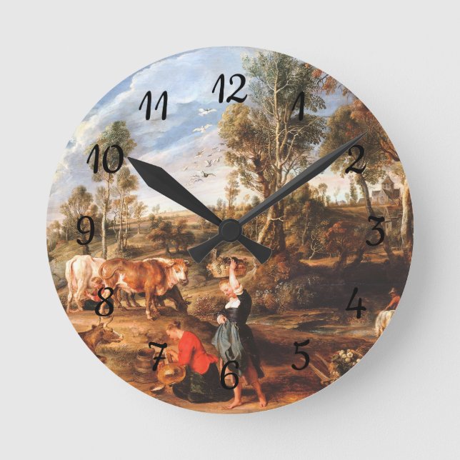 Peter Paul Rubens Milkmaids mit Rindern in einem L Runde Wanduhr (Vorderseite)