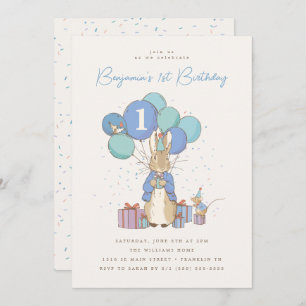 Peter Rabbit 1. Geburtstag Blue Confetti Einladung