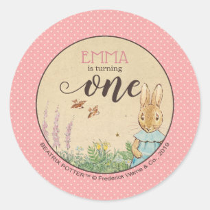 Peter Rabbit Baby Girl's First Birthday Runder Aufkleber