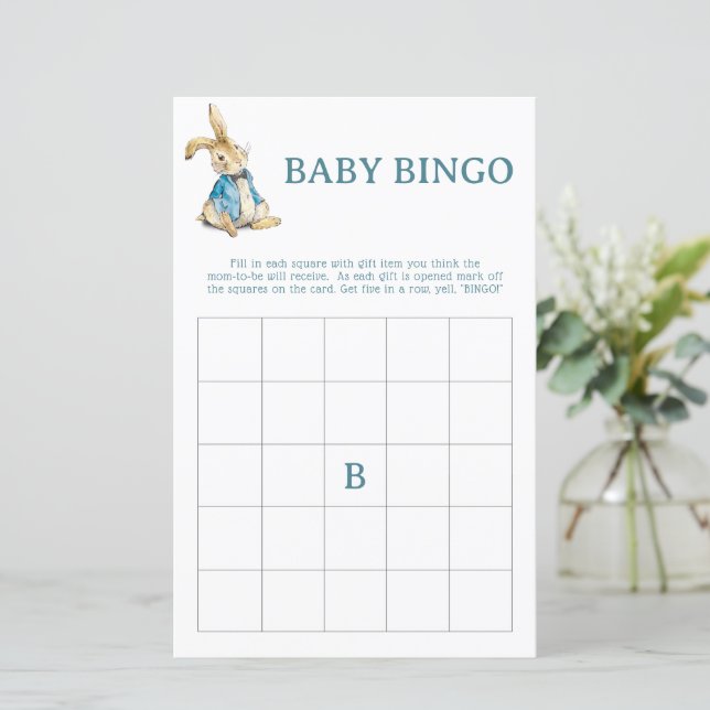 Peter Rabbit Baby shower Bingo Carte de jeu (Debout devant)