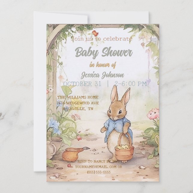 Peter Rabbit Baby Shower Einladung (Vorderseite)