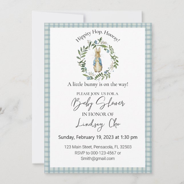 Peter Rabbit Baby shower Invitation modifiable (Devant)