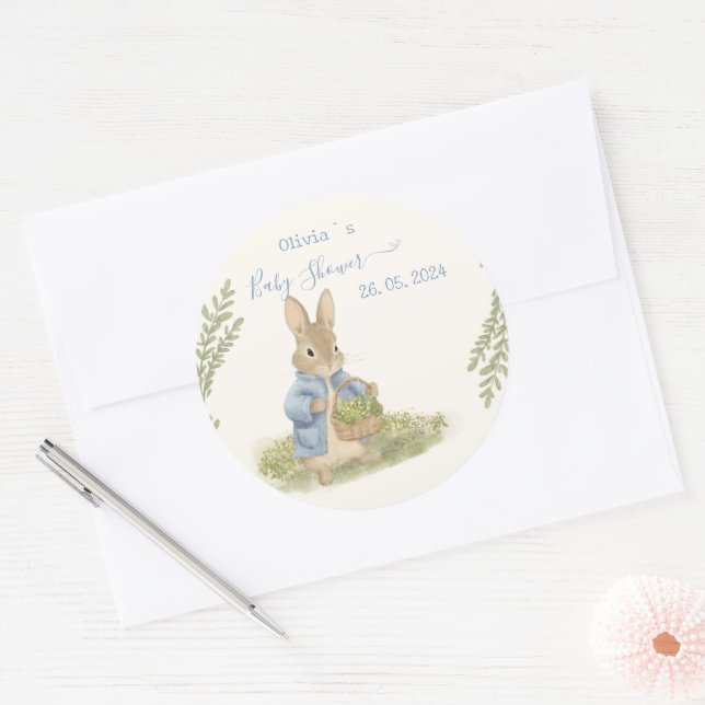 Peter Rabbit Baby Shower Runder Aufkleber (Umschlag)