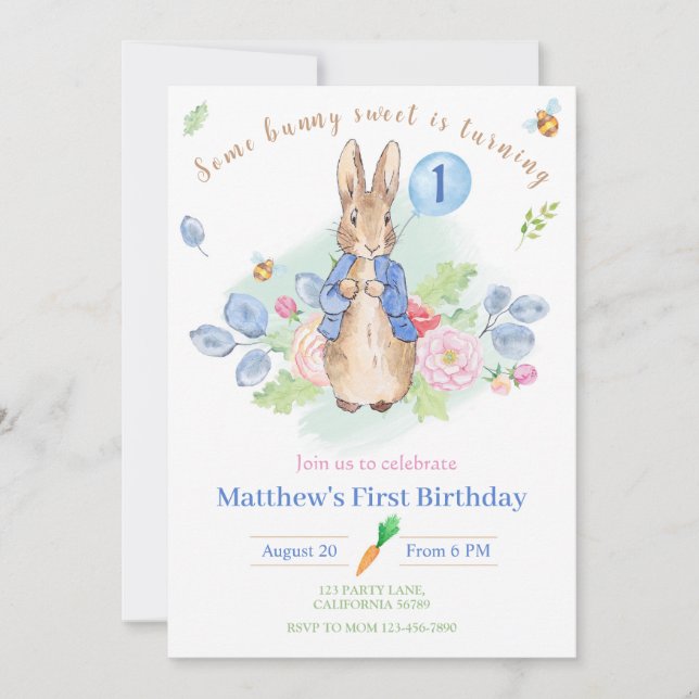 Peter Rabbit Birthday Einladung Bunny 1. Einladung (Vorderseite)