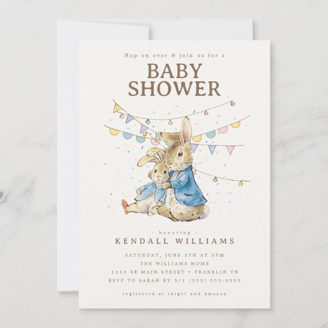 Peter Rabbit | Confetti Baby Shower Einladung (Vorderseite)