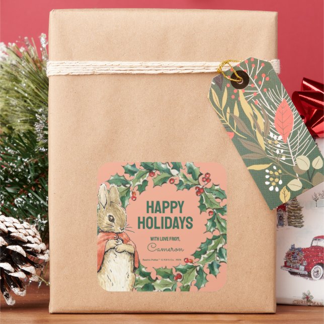 Peter Rabbit | Frohe Weihnachten von Quadratischer Aufkleber (Feiertag)