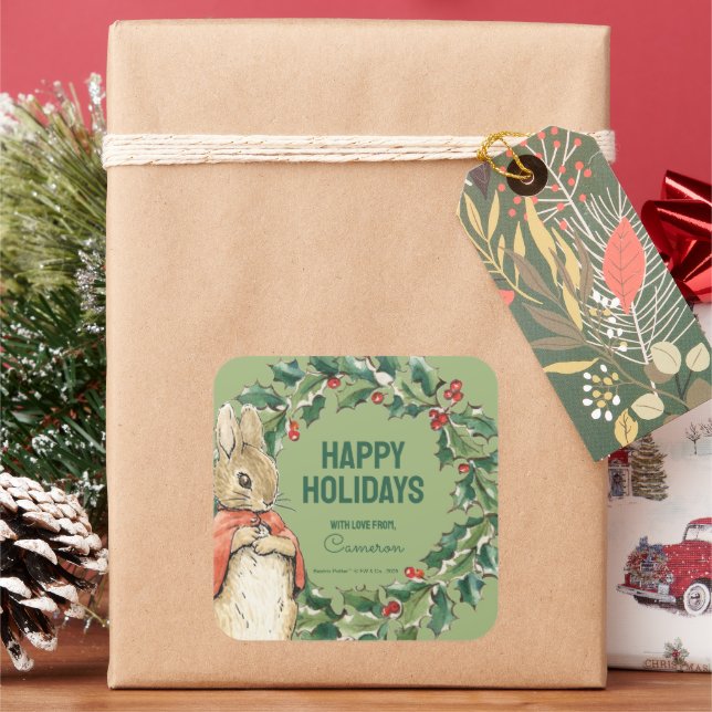 Peter Rabbit | Frohe Weihnachten von Quadratischer Aufkleber (Feiertag)