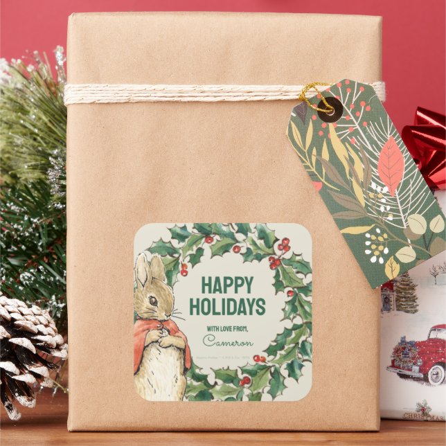 Peter Rabbit | Frohe Weihnachten von Quadratischer Aufkleber (Feiertag)