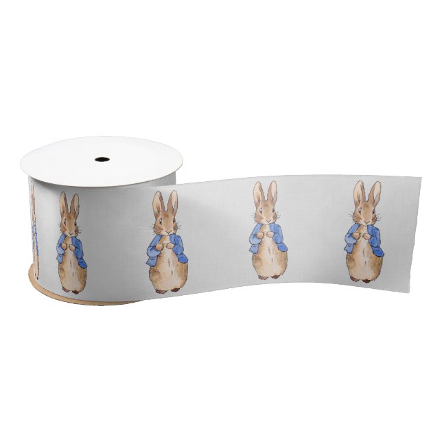 Peter Rabbit Gray Linen Hintergrund Satinband (Spule)