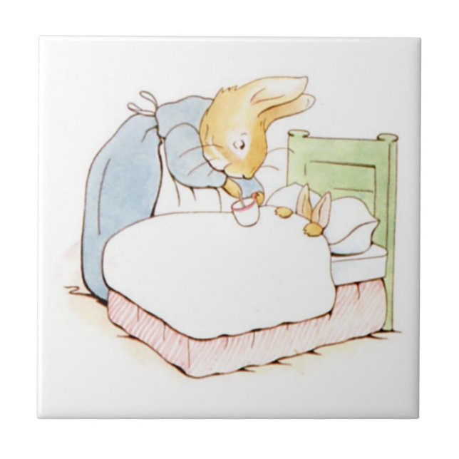 Peter Rabbit in Bed (wird von seiner Mutter Gefütt Fliese (Vorderseite)