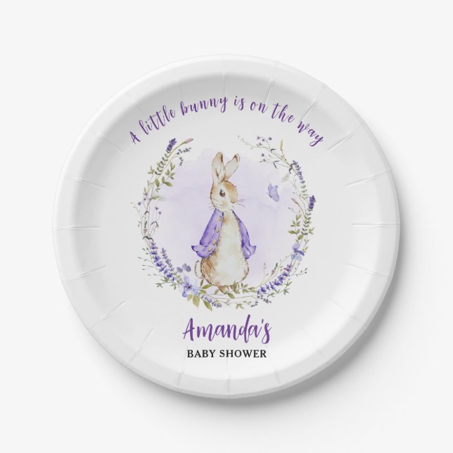 Peter Rabbit Lila Baby Shower Pappteller (Vorderseite)