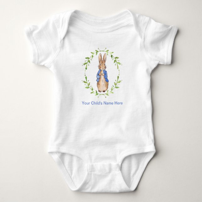 Peter Rabbit mit Kindernamenpersonalisierung Baby Strampler (Vorderseite)